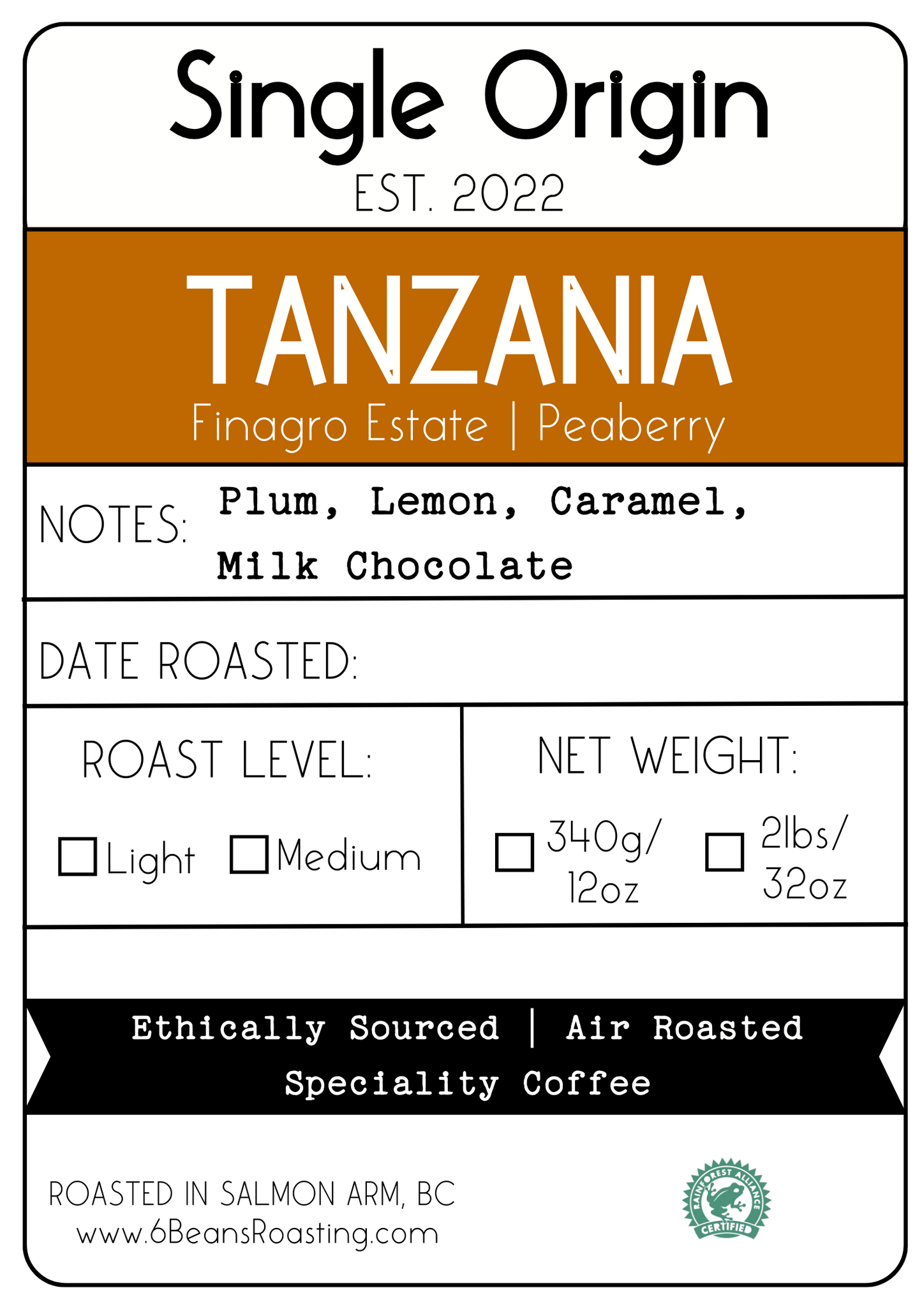 Tanzania - Finagro Estate | Peaberry | Rainforest Alliance